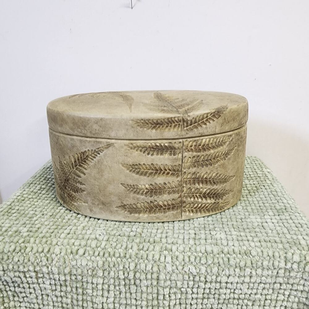 Boyds Home Oval Lidded Trinket Box Fern Design Rustic Cottage Decor
